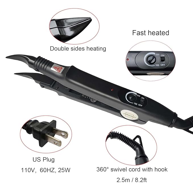 Fusion Hair Extensions Tool Iron Connector Plier K Tip Extension Tools Machine Heat Elbows Bend Human Keratin Hairdressing Template Control Adjustable Bonded Glue Black