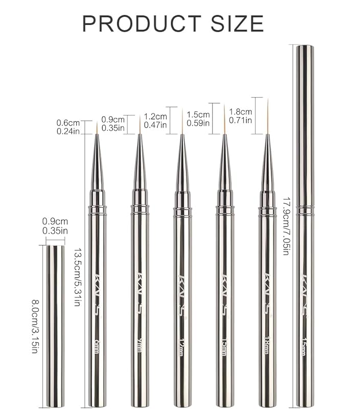 KADS Fine Liner Nail Brush Metal Handle Nail Painting Design Brush Drawing Pen 6mm 9mm 12mm 15mm 18mm (15mm)