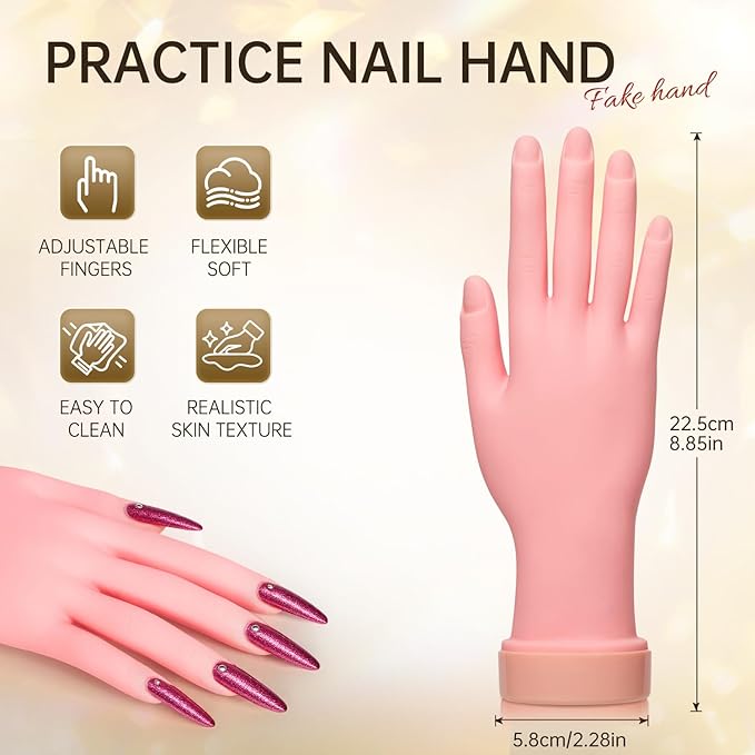 AORAEM Nail Trainning Hand Flexible Soft Practice Plastic Mannequin Hand Nails Tips Art Trainer Manicure Practice Hand Tool
