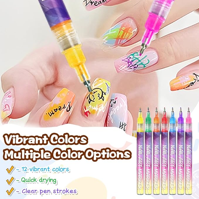 12 Colors Nail Art Pens Set, Nail Art Markers Polish Pen for 3D Nail Art, Drawing Painting Liner Brush for DIY Nail Art Beauty Adorn Manicure Tool (36 colors)
