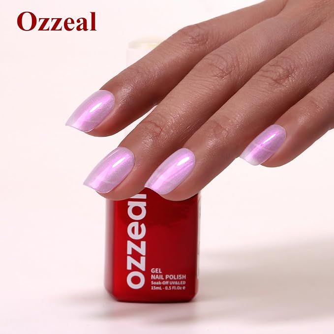 Pearl Gel Nail Polish, Rose Purple Transparent Shimmer Shell Nail Gel Polish Glitter Mermaid Iridescent Pearlescent Sparkle Spring Summer Soak Off Led UV Manicure 15ML