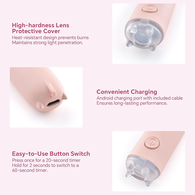 Mini Handheld UV Light for Gel Nails Portable Cordless Nail Lamp Rechargeable USB Nail Dryer Pen for Fast Curing, DIY Nails Tool, Pink, for Home DIY & Nail Salon