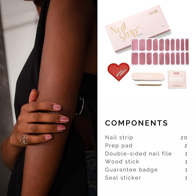 NAILOG Semi Cured Gel Nail Strips, 20 Pcs Pink Long Lasting Stickers Extra Long Nail Wraps with Glossy Gel Finishing for Spring Summer, Cover Girl