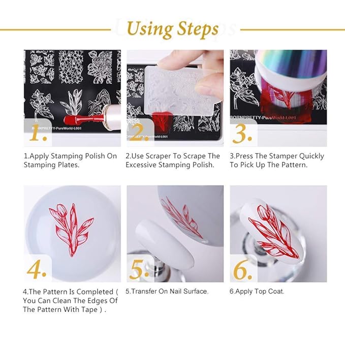 Born Pretty Nail Stamping Plates Set Plaid Flowers Leaves Lace Nail Art Image Plates Spring into Winter Stamp Templates Kit Image Manicuring DIY Printing Tools 8PCS
