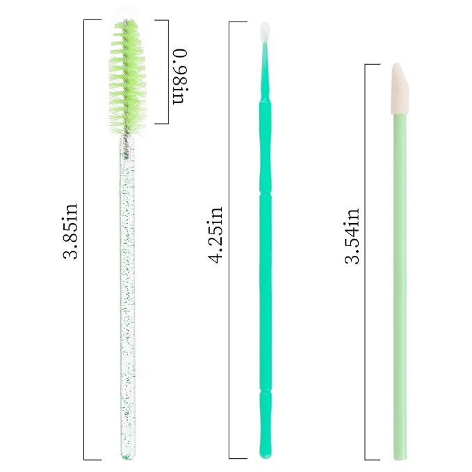 300 PCS Eyelash Extension Supplies Kit, Disposable Micro Swab Brush, Eyebrow Spoolie, Lip Brush, Mascara Wand Applicator (light green kits)