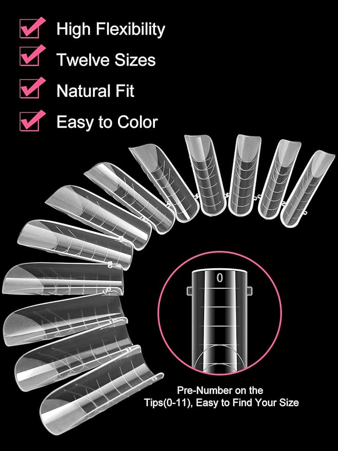 EBANKU 288Pcs Matte Dual Nail Forms, Clear Poly Gel Nail Molds Square Full Cover Coffin Nail Tips Extension Forms for Gel Manicure Nail Art Design Salon&DIY-12 Sizes