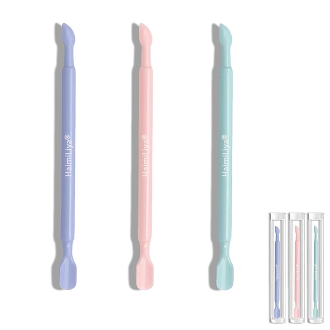 3Pcs Plastic Cuticle Pusher, Dual-end Dead Skin Nail Pusher Nail Dirt Cleaner Tool Gel Polish Remover Tool, Gentle Plastic Pusher with Stable Rubberized Grip, Manicure Tool