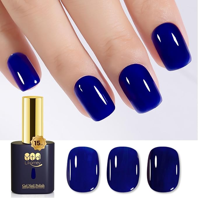 YTD Likomey Nude Gel Nail Polish,15ml Klein Blue Translucent Neutral Jelly Sheer Glass UV Navy Blue Salon Home DIY Manicure Fall Winter UV Color Varnish,LS383