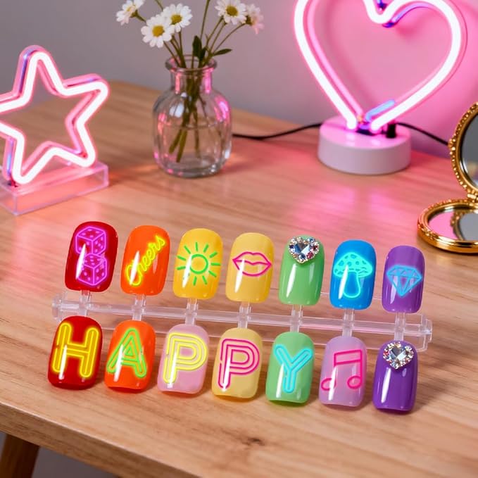 PH PandaHall 4pcs Neon Elements Nail Stamping Plates Flower Letters Nail Art Templates Start Heart Manicure Art Stencils Musical Notes Food Nails Design Stamp for DIY Women Manicures Salon Printing