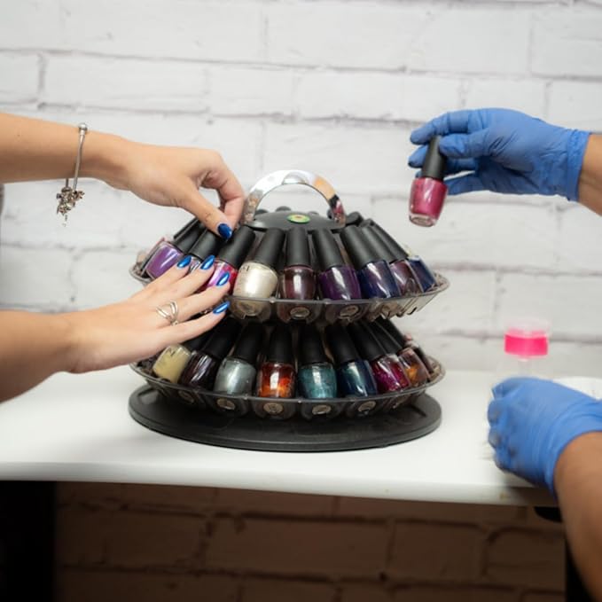 Dompel Rotating Nail Polish Display, 2 Shelves | Holds 40 Bottles | Rotating Table Organizer with Non-Slip Base, Black (Model Twist 3351)