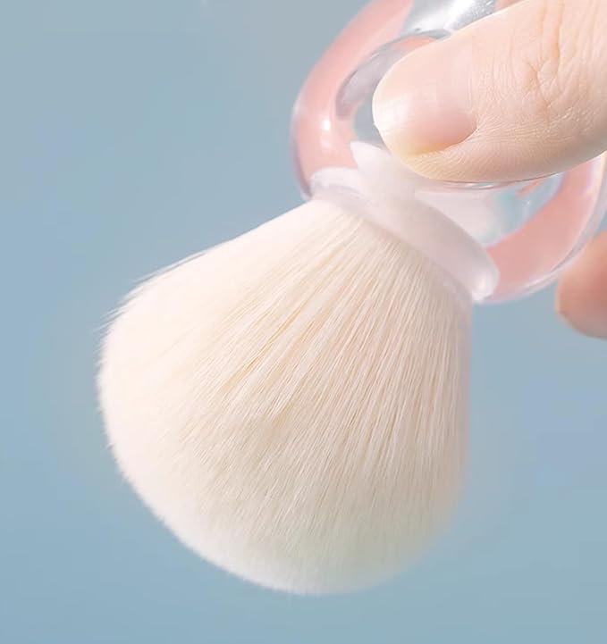 2Pcs Nail Dust Brush Set, Transparent Base with Hollow Cavity Design (Better Grip) - Soft Kabuki Cleaner Brush for Acrylic Nails, Manicure Dust Removal & Makeup