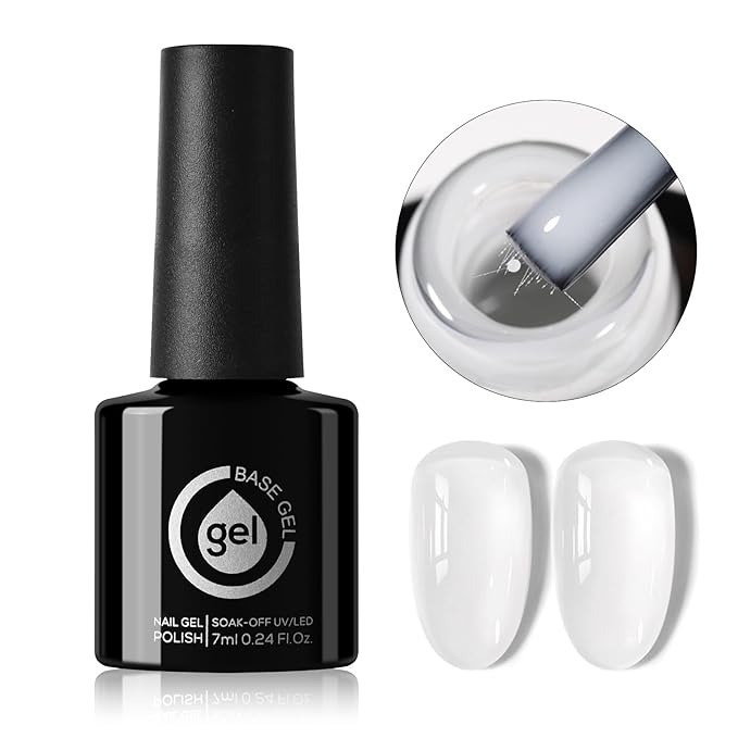 Fiber Glass Rubber Base Gel Nail Polish, Milky White Glossy Glass Brush on Nails Strengthener Base Coat for Repair Broken Damaged Nails, LED UV Lamp Required Soak Off Building Gel-01,7ml
