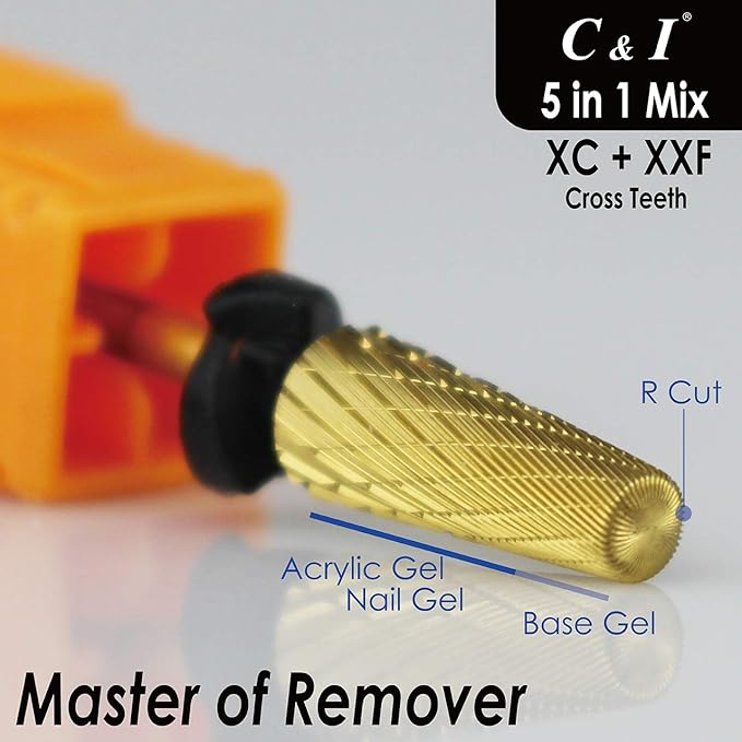 C & I 5 in 1 Nail Drill Bit, Mixed Sizes Edition, Cross Teeth, 2 Way, Professional Multi-function Nail Drills for Electric Manicure Drill Machine, Shank 3/32” (Mix, XC & XXF)