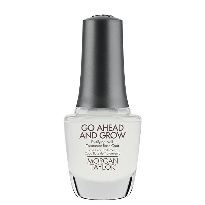 Morgan Taylor Go Ahead And Grow Nail Strengthener & Growth Treatment - Fortifying Nail Care Base Coat for Weak & Damaged Nails, Promotes Stronger, Longer Nails with Keratin & Vitamin E, 0.5 oz.