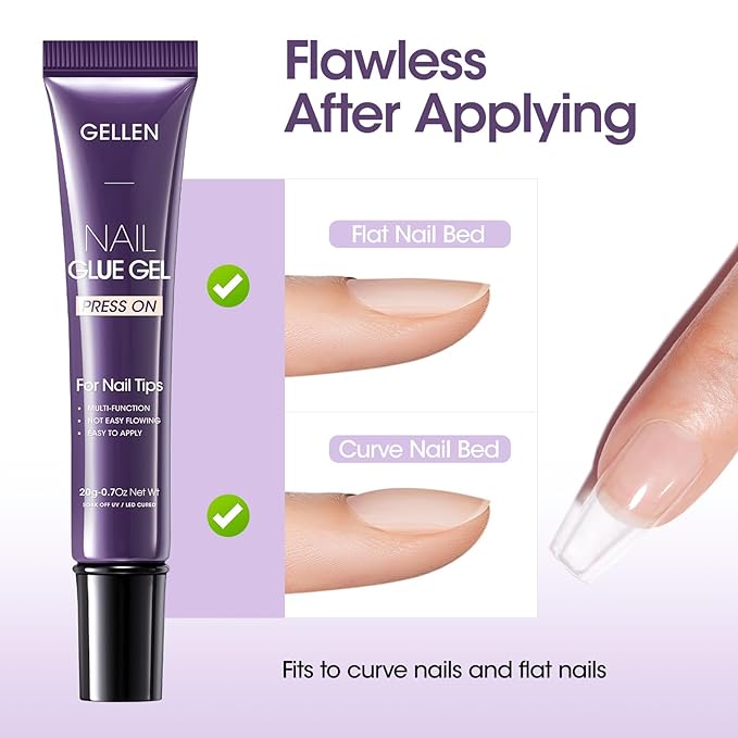 Gellen Semi Solid U V Nail Glue Gel for X Nail Tips, 4 in 1 Super Sticking for Press on Nail, Multifunctional Rhinestone Glue for Nails