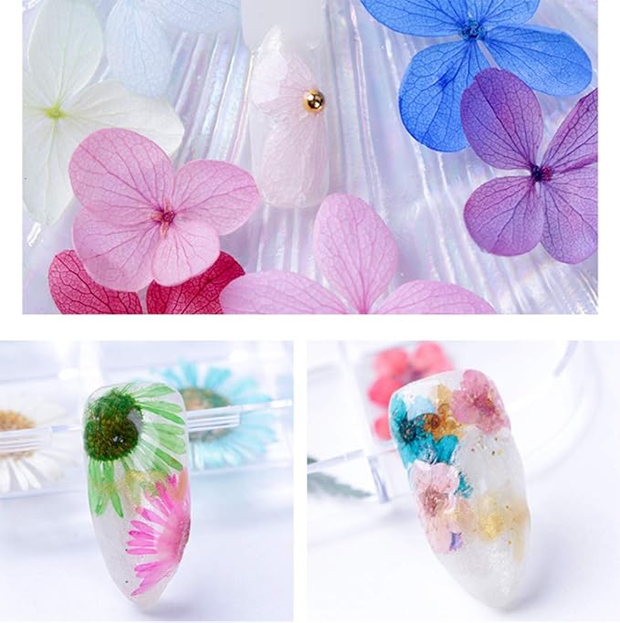 Nail Dry Flower Manicure Sticker 3D Decoration 2PCS(Five petals flower,Coral flower)