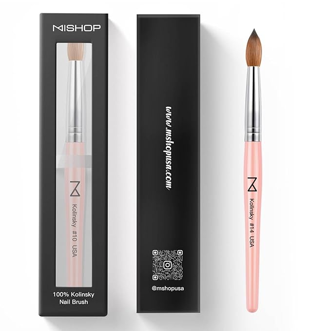 M – Majesti Pink 100% Kolinsky Acrylic Nail Brush | Professional Acrylic Sculpting & Application Brush | Handcrafted Premium Nail Art Tool for Nail Technicians (#14)