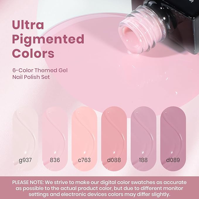 Beetles Nude Pink Gel Polish Set - 6 Colors Spring Gel Nail Polish Set, Neutral Light Baby Pink Colors, DIY Salon Home Manicure Long Lasting Soak Off UV LED Needed Easter Gifts for Her Cozy Palette