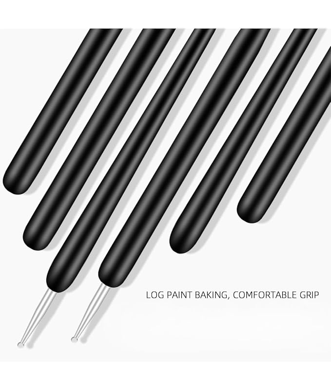 Nail Art Brushes, 6Pcs Nail Art Painting Tools with Nail Art Fine Liner Brush, Nail Design Painting Brushes Set, Builder Gel Brush, Nail Dotting Pen for Gel Polish Manicure Salon DIY, Black