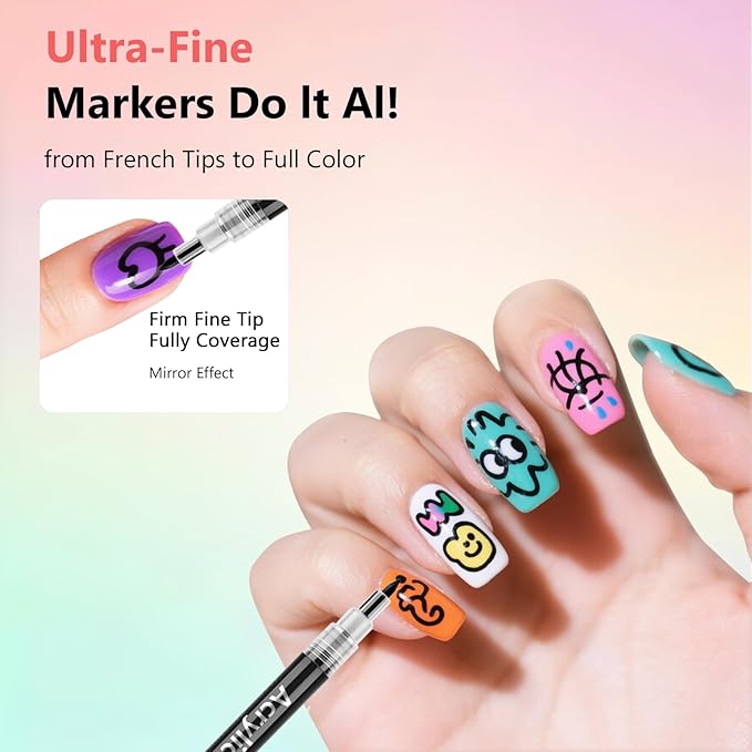 12 Colors Nail Art Pens Set, 3D Nail Polish Pens Quick-Drying Acrylic Paint Markers,For Nail Art Drawing Painting Nail Point Dotting Liner Pen, Nail Design Kit Manicure Tools Home & Salon DIY