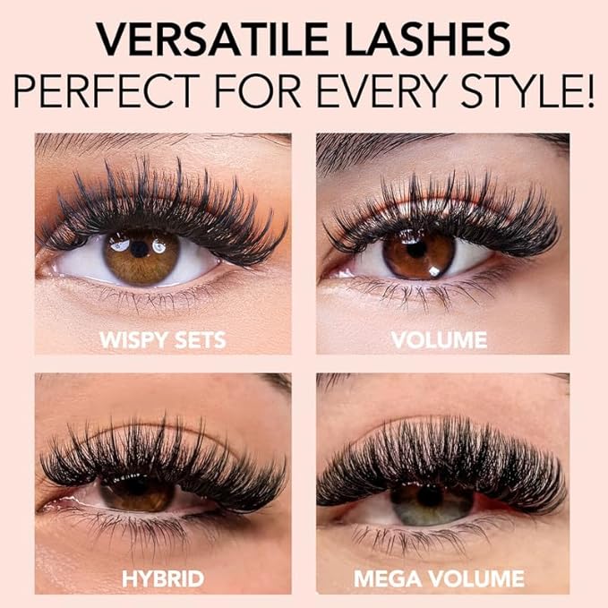 KIARA SKY LASH Premium Cashmere Easy Fan Lash Extensions | Soft Semi-matte natural finish | Fans like Butter | For Professional Eyelash Extensions Use Only | Black, (D-0.03-11MM)