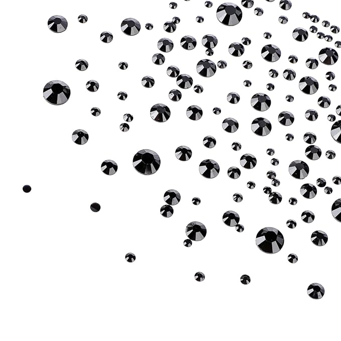 Canvalite 1500PCS Black Rhinestones Flat Back Gems, Nail Rhinestones Nail Art Gems with Pick Up Tweezers and Rhinestone Picker Dotting Pen, Nail Art Tools for Nails, Clothes, Face, Craft