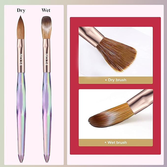 3PCS Acrylic Nail Brush Set,Size 8/10/14 Professional Nail Brushes for Acrylic Application Extension and 3D Carving for Nail Home Salon DIY
