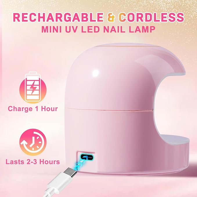 MEKK Mini UV Light for Gel Nails,18W Cordless Single Finger UV LED Nail Lamp,Portable Small Professional Flash Cure Lamp for Detail Work,Compact Design for Beginners,Travel,Home-Pink