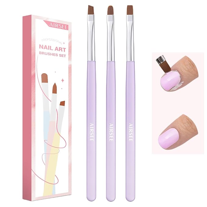 AIRSEE Nail Art Clean Up Brushes, 3 PCS Flat/Oval/Fine Angled Gel Nail Brush for Cleaning Polish Mistake on the Cuticles, Painting Brushes, Art Design DIY Tools, Purple