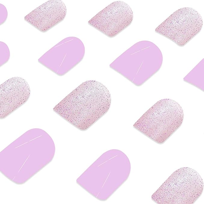 Purple Press on Nails Short Square MABKJLF Fake Nails False Nails with Designs Glitter Solid Colour Full Cover Glossy Glue on Nails Natural Nails Acrylic Nails for Women Girls 24 Pcs