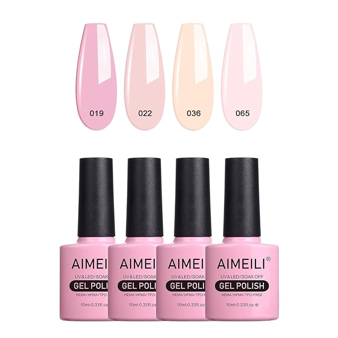 AIMEILI Soak Off U V LED Hema Free Nude Gel Nail Polish Natural Sheer Pink Nail Polish Gel Set Of 4pcs X 10ml - Kit Set 17