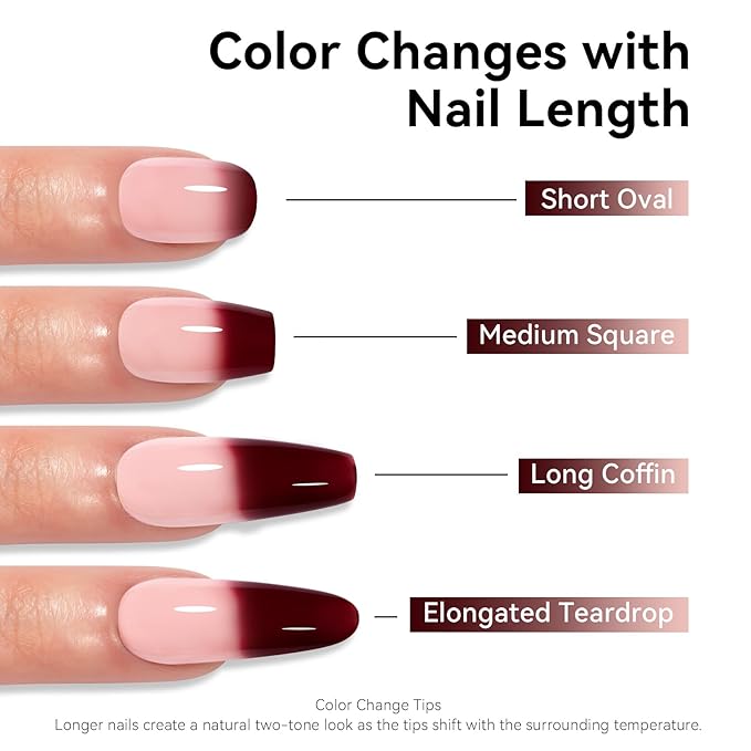 MAYCHAO 15ML Color Changing Gel Nail Polish 1Pc Translucent Nude Pink Burgundy Red Mood Temperature Change Color Soak Off Ombre Thermal Salon Home Fall Winter Manicure UV Varnish, 0.5 OZ