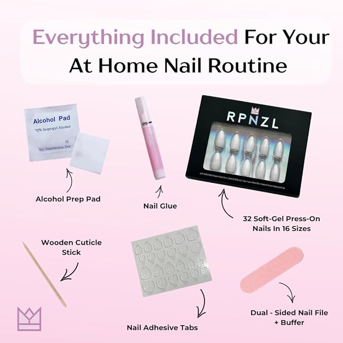 Press On Nails - Coconut | Opaque White Medium Almond Nails, Salon Quality | 32 Nails, 16 Sizes Kit with Glue and Adhesive Tabs I Female Founded - Beauty, Self Care