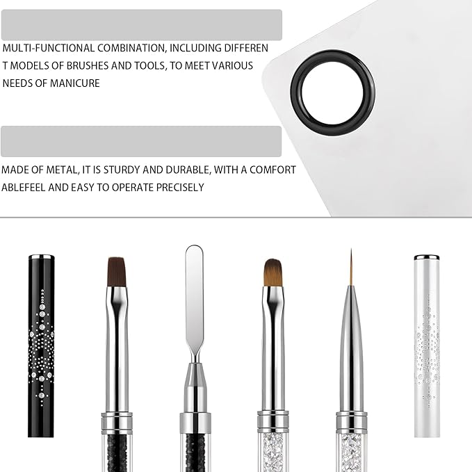 Double Ended Nail Builder Gel Brush and Palette Set,French Tip Brushes Hard Gel,Flat/Oval Nail Brushes,Liner Brush & Spatula,Nail Design Tools for Salon & DIY Use（3PCS）