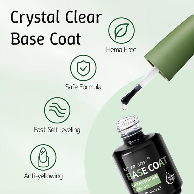 Base Coat Gel Polish Set for Nails, 2 Pack Clear Crystal Strengthen Apex Building Enhance Reinforce, Long Lasting 28+ Days, Safe Formula Protect Uneven Thin Damaged Weak Nail（U V Lamp Cured）