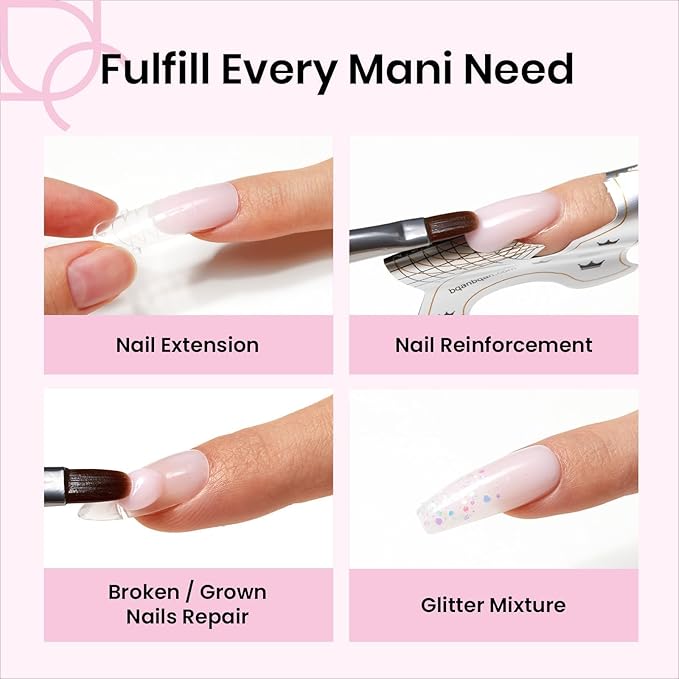 Beetles Poly Nail Gel Kit - 6 Colors (Rose Love) - Nude Pink Glitter - DIY Home Salon Gift for Women Girls