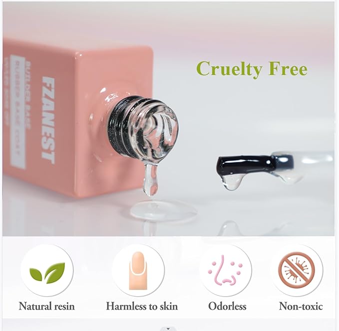 FZANEST Rubber Base Gel For Nails Builder Nail Sheer Jelly Cream White Color Elastic Rubber Base Coat for Nail Strengthener Extension