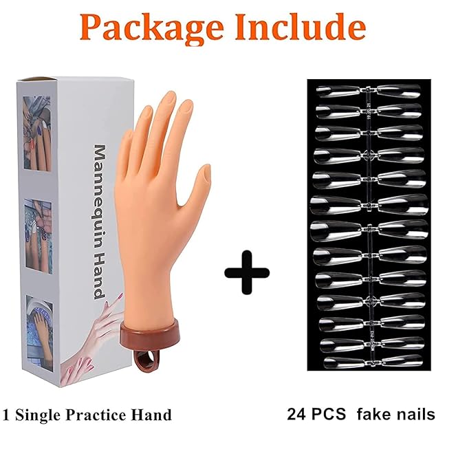 Nail Practice Hand for Acrylic Nails, Mannequin Hands for Nails Practice, Flexible Fake Hands to Practice Fake Nails Bendable Fake Hand Manicure Practice Hands Nail Art Training Hand 1Pc