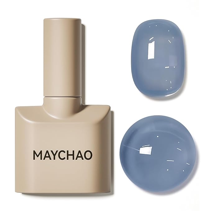 MAYCHAO 15ML Jelly Blue Nail Polish 1Pc Transparent Navy Blue Gel Polish Soak Off UV LED Translucent Nail Polish Nail Art Starter Manicure Salon DIY at Home, 0.5 OZ