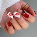 JMEOWIO Gel Nail Stickers Red Flower Semi Cured Gel Nail Strips Wraps UV/LED Nails Art Design Decoration Accessories