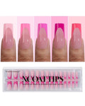 BTArtboxnails XCOATTIPS Pink French Tip Press On Nails - Long Press On Nails Square, Soft Gel Nail Tips, 150Pcs Soak Off Acrylic Pink Fake Nail Extension in 15 Sizes