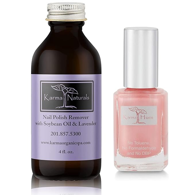 Karma Organic Natural Nail Polish Color with Soybean Lavender Nail Polish Remover - Non Toxic, Vegan, Cruelty Free, Acetone free