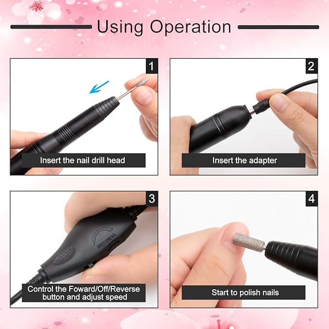 Professional Manicure Pedicure Set - Electric Nail File Kit with Portable Nail Drill Machine, Polishing Shape Tools for Acrylic Gel Nails, Includes Nail Drill Bits, Sanding Bands and Brush (Black)
