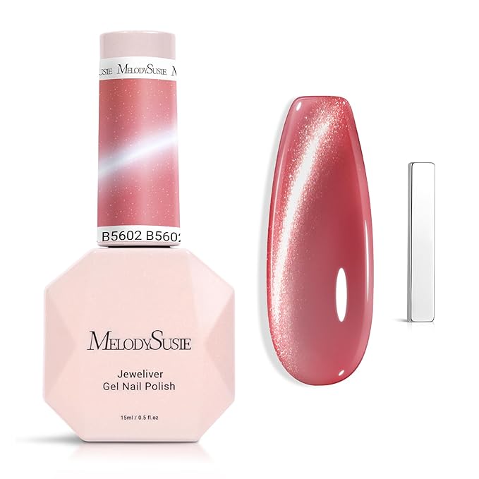 MelodySusie Silky Cat Eye Gel Nail Polish, Light Pink Glitter Holographic Magnetic Nail Polish with Magnet, 0.5 Fl Oz UV Nail Polish for Nail Art Manicure Salon DIY at Home B5602