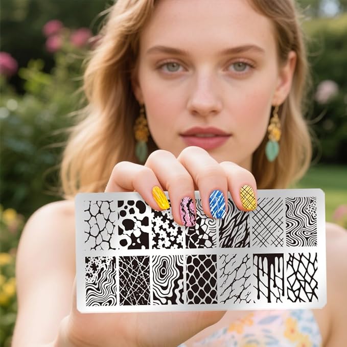 UNICRAFTALE 3Pcs Nail Stamp Plates Set Marble Striped Nail Art Stamping Template Texture Stamping Plate Image Nail Stencils Nail Art Plates with Nail Scraper for Women DIY Print Manicure Salon Design