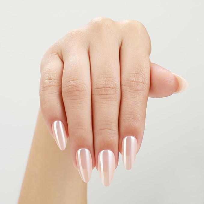 Rnker Press On Nails - Cream Color, Almond Top gel Nails with a Glossy Glaze Finish, 15 Sizes - 30 Nail Kit with Glue