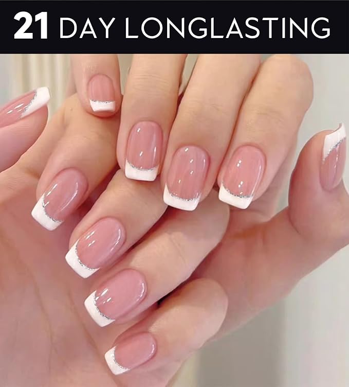 Semi Cured Gel Nail Strips - UV Light Gel Nail Stickers - 20 Long Lasting Salon Quality Wraps (French Light White)