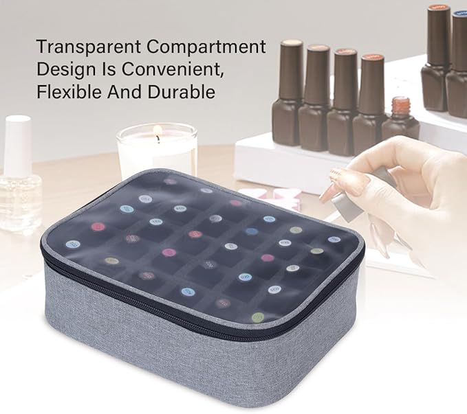 Small Clear Nail Polish Organizer Holds 30 bottles(15ml-0.5fl.oz) Nail Polish Case Multifunctional Nail Polish Bag organizer, Cosmetic Travel Makeup Cases for Women Grey