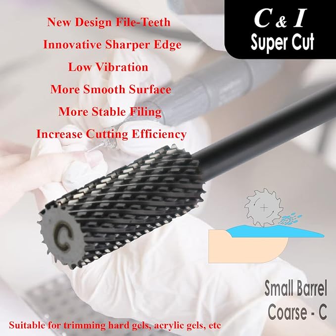 Super Cut Upgrade Edition, Small Barrel Nail Drill Bit for Electric Manicure Drill Machine, Remove The Nail Gels, Acrylic Gels, or Dip Powder (Coarse -C)