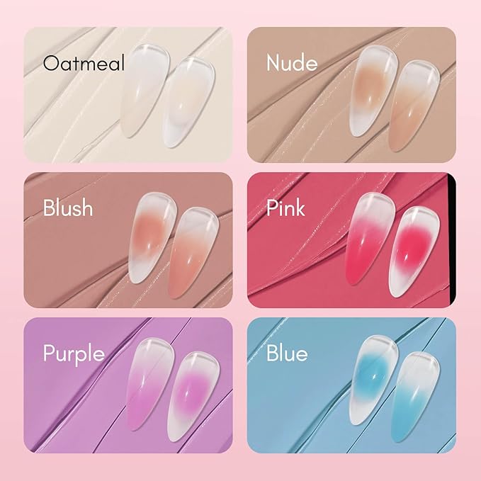 vettsy 5-in-1 Cushion Ombre Art Gel Set - 6 Nude, Pink & Pastel Shades - HEMA-Free Solid Creamy Gel for Ombre, Nail Art, Full Application & Chrome - No-Wipe, Vegan & Cruelty-Free UV/LED Nail Gel